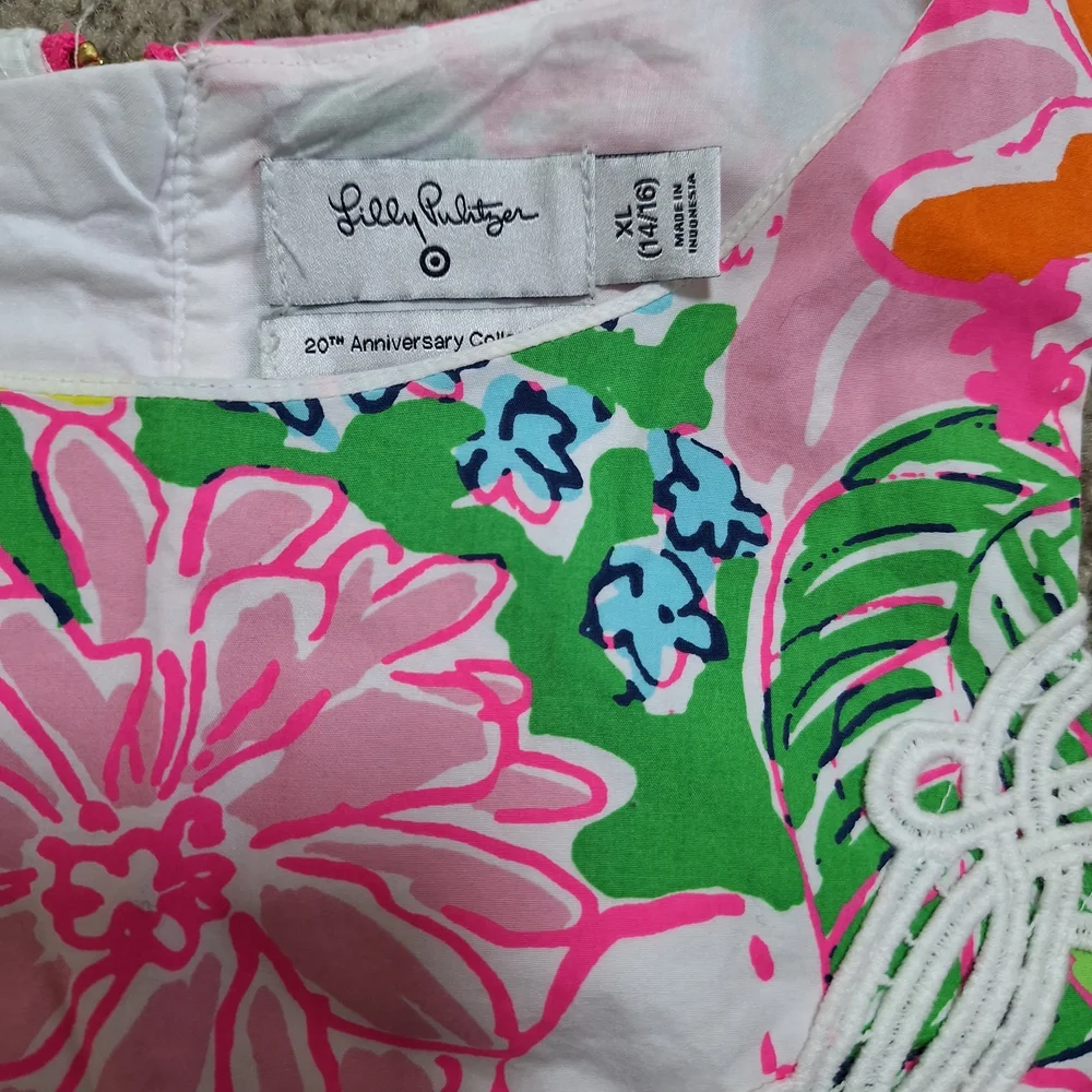 Lilly Pulitzer Nosey Girls Floral Shift Lace Trim Sleeveless dress in size XL 14 - Picture 5 of 8